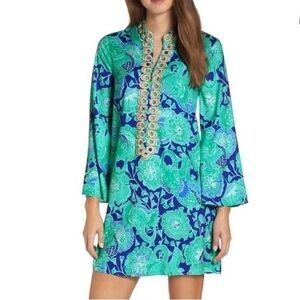 Vibrant Blue and Green Patterned Dress